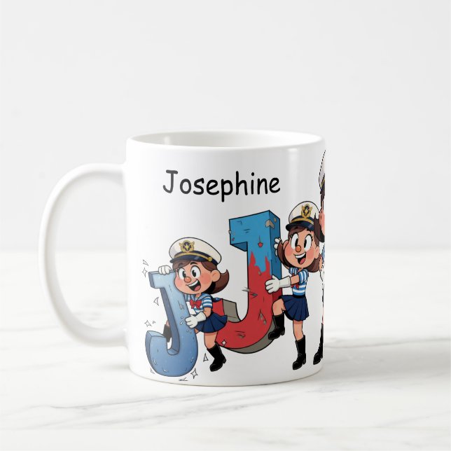 Personalized  Name Sailor Cartoon Character * J * Kaffemugg (Vänster)