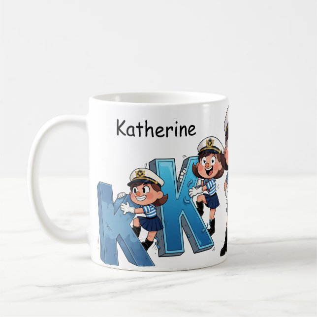 Personalized  Name Sailor Cartoon Character * K * Kaffemugg (Vänster)