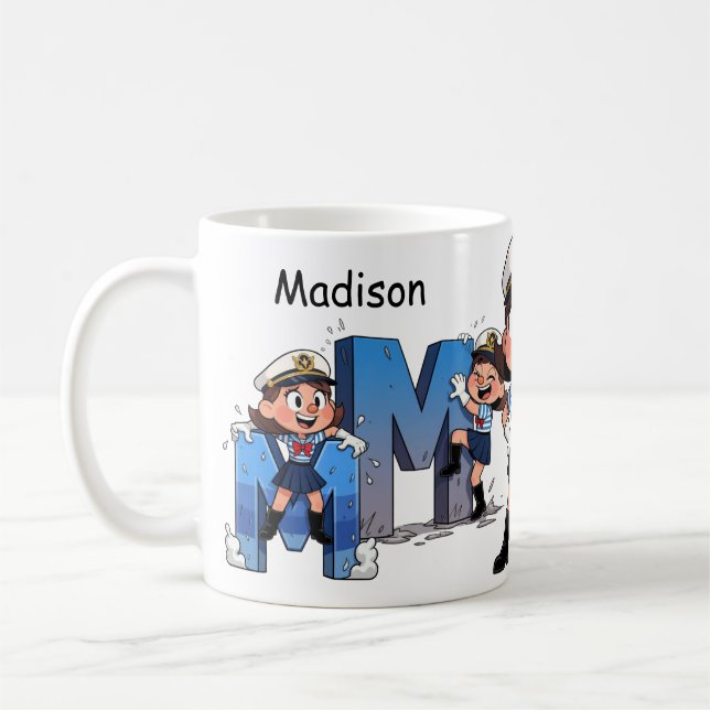 Personalized  Name Sailor Cartoon Character * M * Kaffemugg (Vänster)
