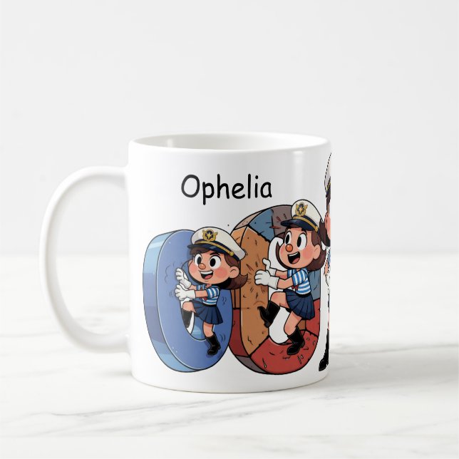 Personalized  Name Sailor Cartoon Character * O * Kaffemugg (Vänster)
