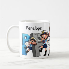 Personalized  Name Sailor Cartoon Character * P * Kaffemugg