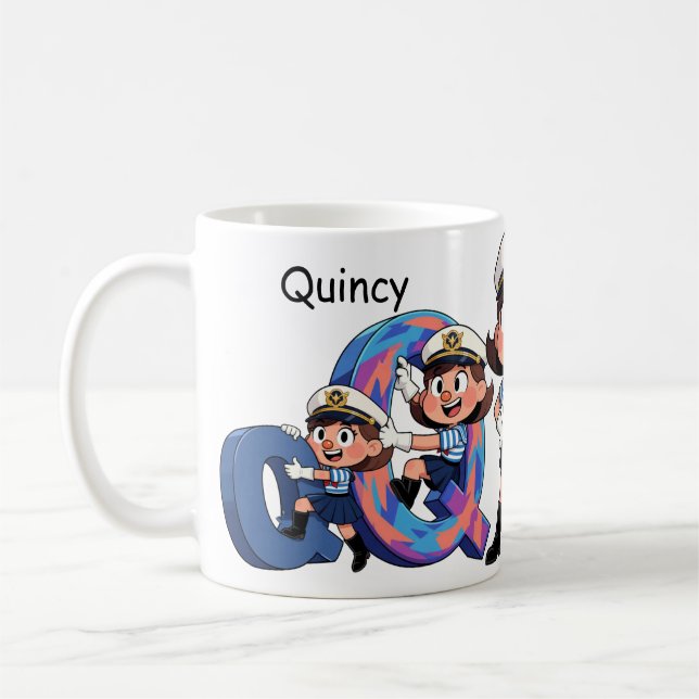 Personalized  Name Sailor Cartoon Character * Q * Kaffemugg (Vänster)