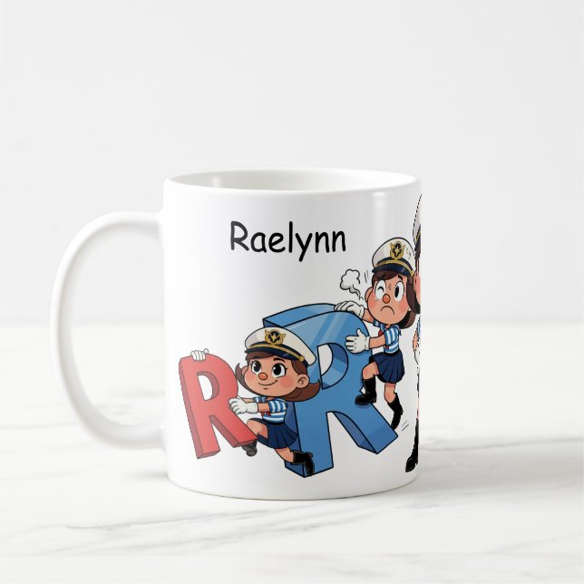 Personalized  Name Sailor Cartoon Character * R * Kaffemugg (Vänster)