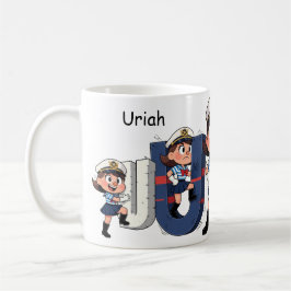 Personalized Name Sailor Cartoon Character * U *  Kaffemugg