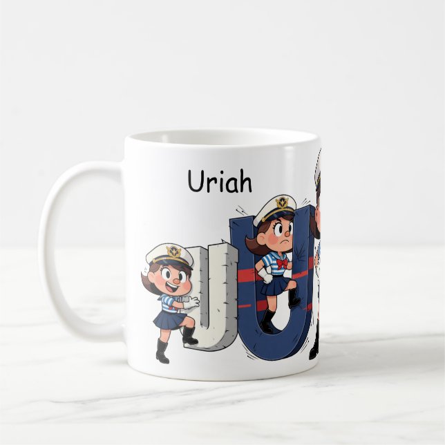 Personalized Name Sailor Cartoon Character * U *  Kaffemugg (Vänster)