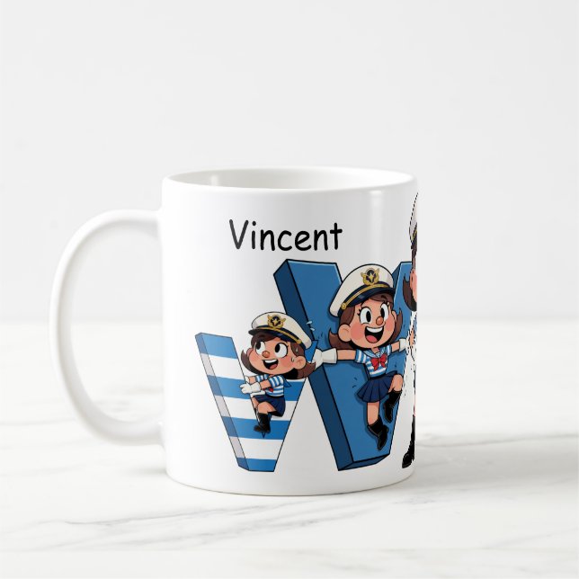 Personalized Name Sailor Cartoon Character * V *  Kaffemugg (Vänster)