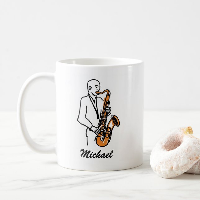 Personalized Name Saxophone Player – Music Lover Kaffemugg (Med munk)
