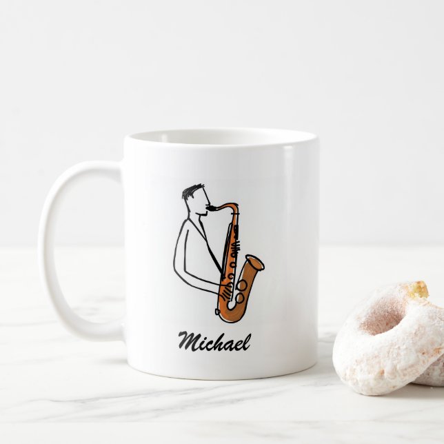 Personalized Name Saxophone Player – Music Lover Kaffemugg (Med munk)