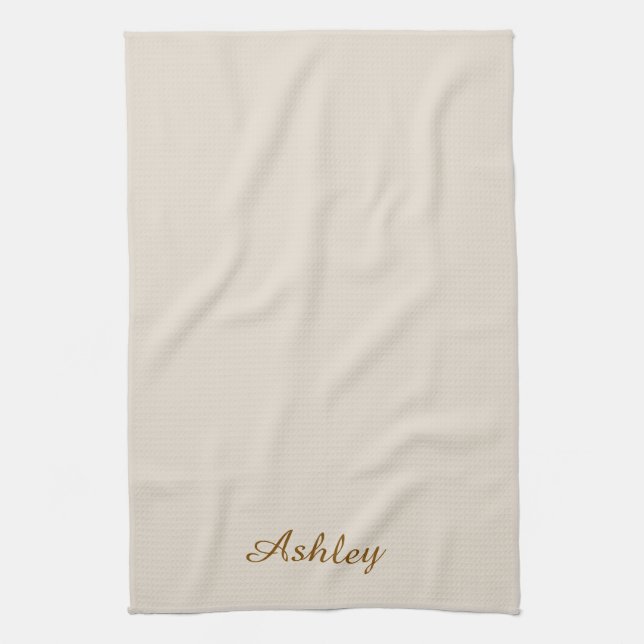 Personalized Name Stylish Modern Elegant Beige Kökshandduk (Vertikal)