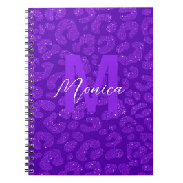 Personalized Name Stylish Purple Glitter Leopard  Anteckningsbok