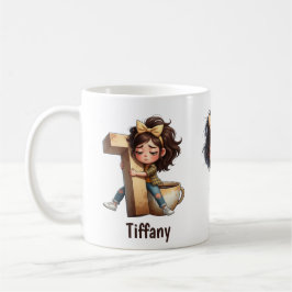 Personalized Name & T Sleepy Morning Plaid Charact Kaffemugg