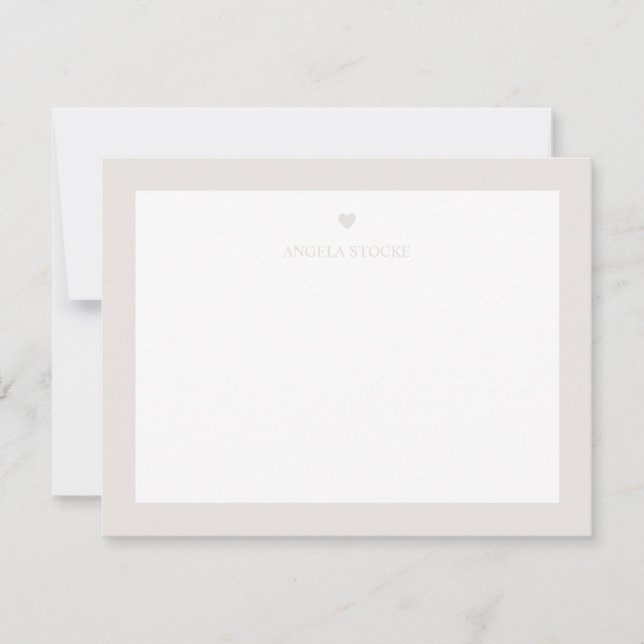 Personalized Name Taupe Neutral Heart Anteckningskort (Framsida)