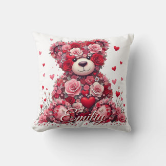 Personalized Name Valentine’s Day Floral Bear  Kudde