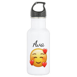 Personalized Name Water Bottle with Hearts Emoji