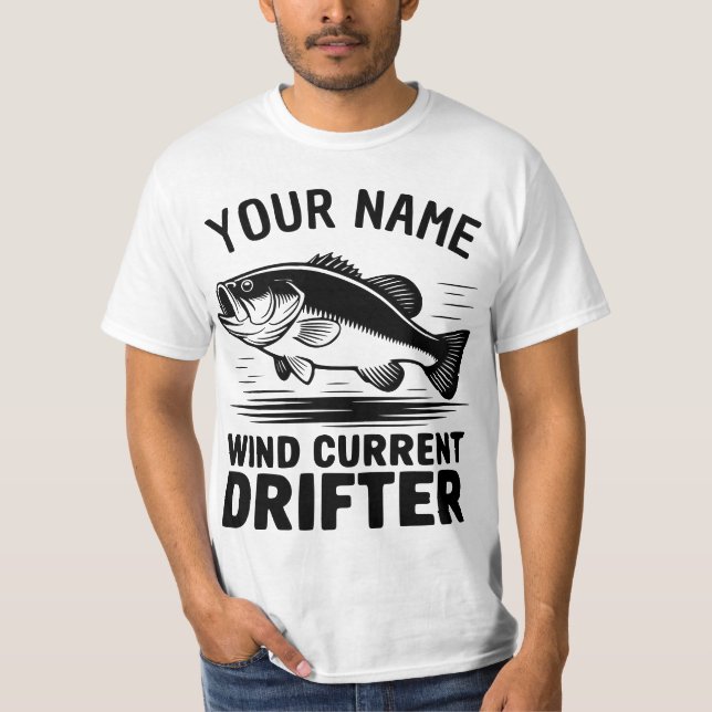 Personalized Name Wind Current Drifter Bass Fish T Shirt (Framsida)