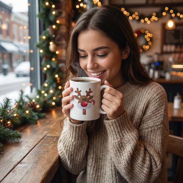 Personalized name Xmas reindeer cute cartoon Benporslin Mugg (Skapare uppladdad)