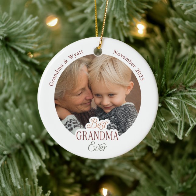 Personalized Names Photo Best Grandma Ever Julgransprydnad Keramik (Träd)