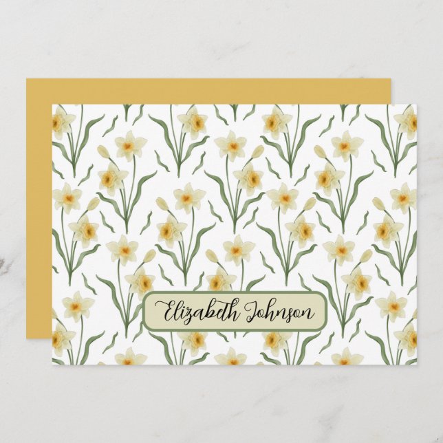 Personalized Narcissus Floral Note Card Anteckningskort (Fram/baksida)