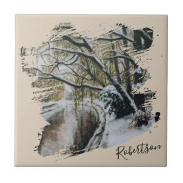 Personalized Nature Watercolor Winter Wonderland  Kakelplatta