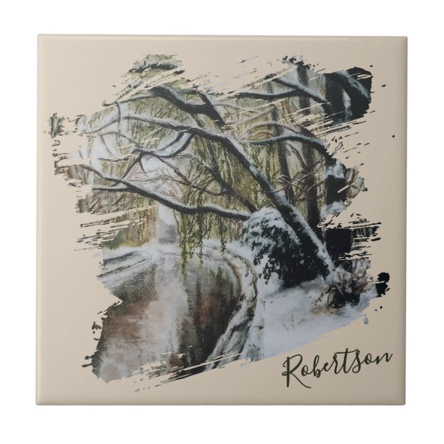Personalized Nature Watercolor Winter Wonderland  Kakelplatta (Framsidan)