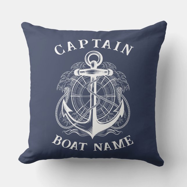 Personalized Nautical Captain Boat Name Anchor Kudde (Framsida)