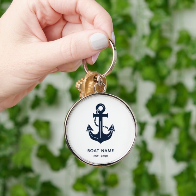 Personalized Nautical Captain’s Key Accessory Navy Rund Silverfärgad Nyckelring (Hand)