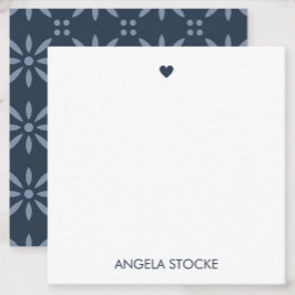 Personalized Navy Blue Retro Flower Anteckningskort