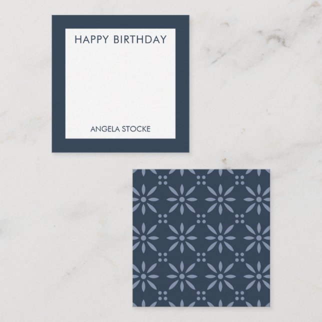Personalized Navy Blue Retro Flower Anteckningskort (Fram/baksida)