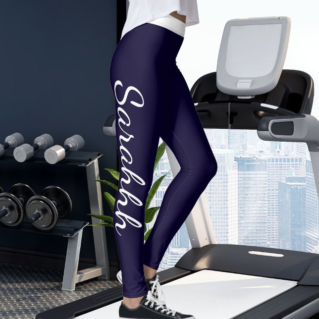 Personalized Navy Blue White Stripes Custom Made Leggings (Skapare uppladdad)