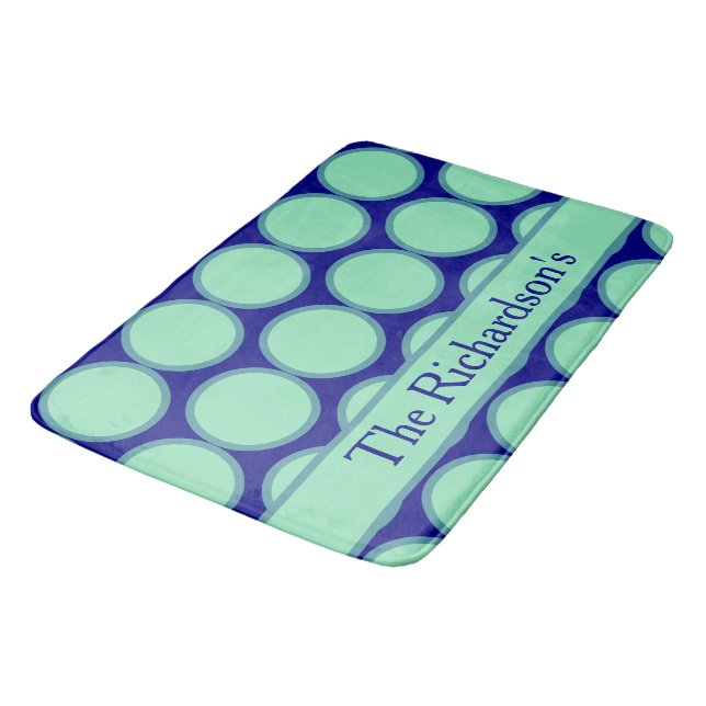 Personalized Navy Mint Polka Dot Pattern Modern  Badrumsmatta (Vinklad)