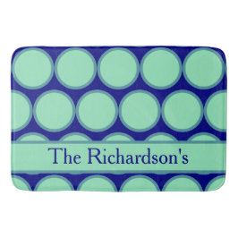 Personalized Navy Mint Polka Dot Pattern Modern  Badrumsmatta