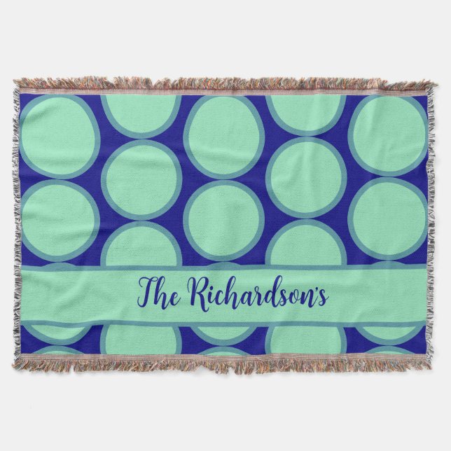 Personalized Navy Mint Polka Dot Pattern Modern  Filt (Framsidan)