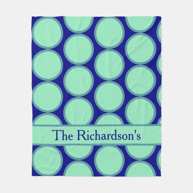 Personalized Navy Mint Polka Dot Pattern Modern  Fleecefilt (Framsidan)
