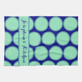 Personalized Navy Mint Polka Dot Pattern Modern  Kökshandduk