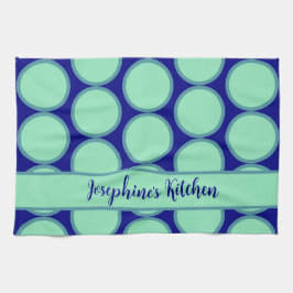 Personalized Navy Mint Polka Dot Pattern Modern  Kökshandduk
