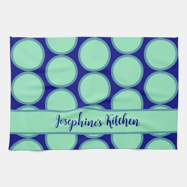 Personalized Navy Mint Polka Dot Pattern Modern  Kökshandduk (Horisontell)