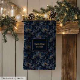 Personalized Navy Towel Chic Gold Flower Accent Kökshandduk