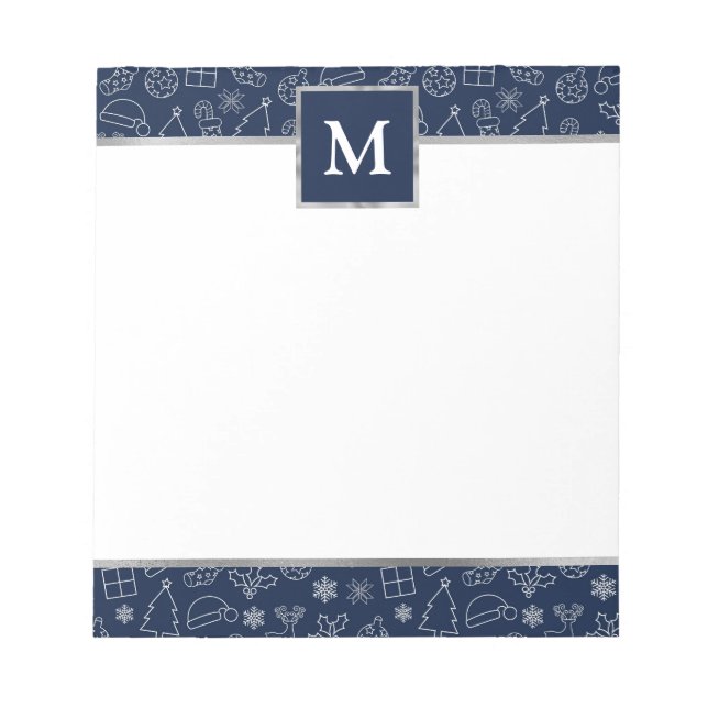 Personalized Navy with Silver Accents Christmas  Anteckningsblock (Framsida)