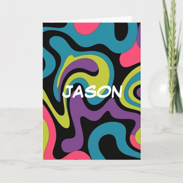 Personalized Neon Abstract Pattern — Retro Design Kort (Framsida)