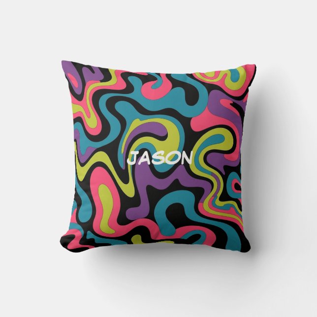 Personalized Neon Abstract Pattern — Retro Design Kudde (Framsida)