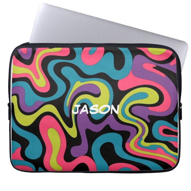 Personalized Neon Abstract Pattern — Retro Design Laptop Fodral (Framsidan)