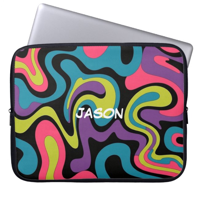 Personalized Neon Abstract Pattern — Retro Design Laptop Fodral (Framsidan)
