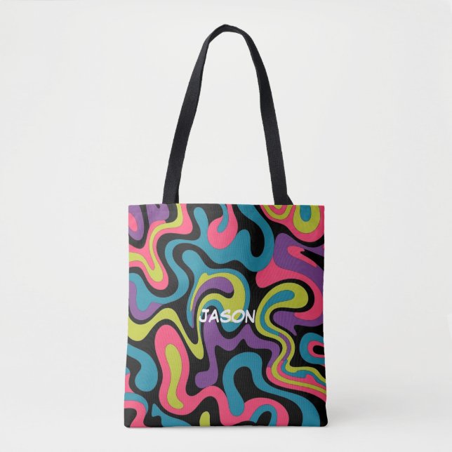 Personalized Neon Abstract Pattern — Retro Design Tygkasse (Framsida)