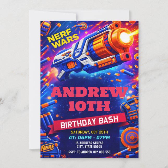 Personalized Nerf Birthday for kids Invitation Inbjudningar (Framsida)