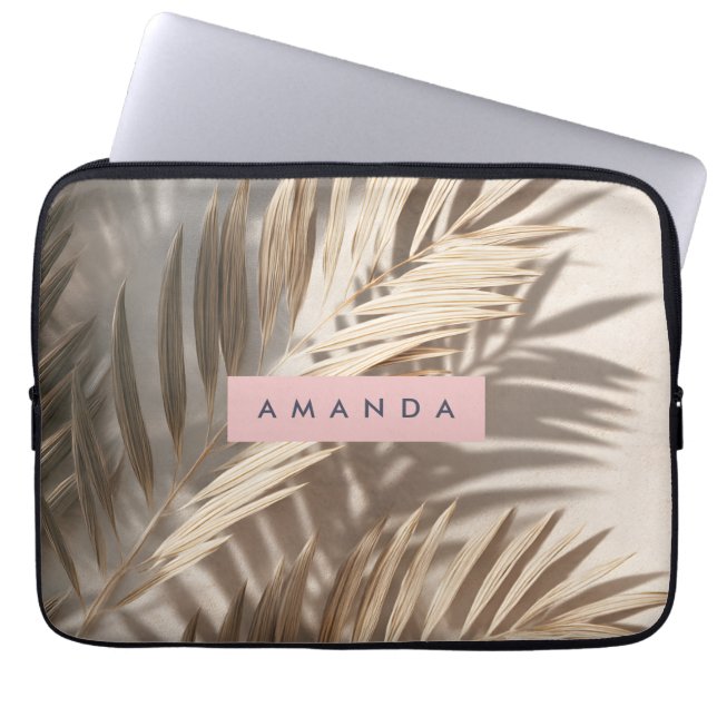 Personalized Neutral Palm Shadows Tropical Laptop Fodral (Framsidan)