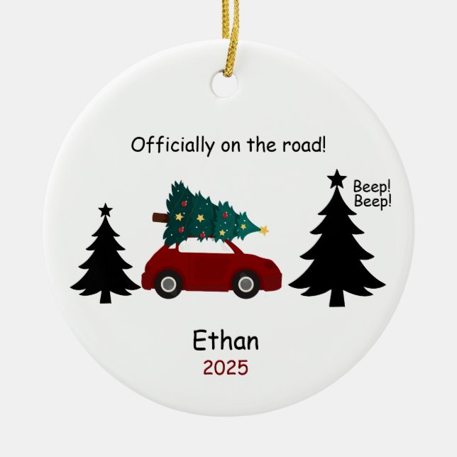 Personalized New Driver Ornament, Custom Licensed  Julgransprydnad Keramik (Framsidan)