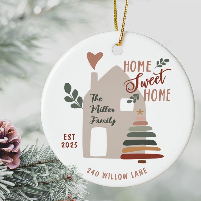 Personalized New Home Sweet Home Christmas Julgransprydnad Keramik (Home Sweet Home Christmas Ornament, Personalized New Home Gift, Custom Address Housewarming Gift)