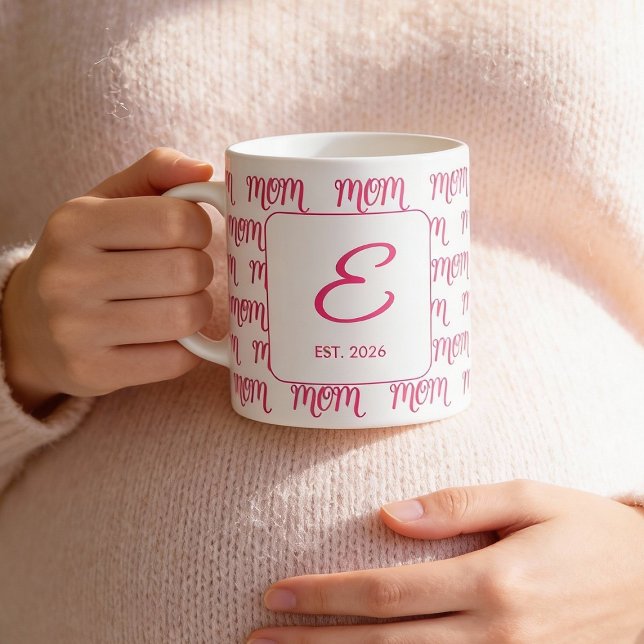 Personalized New Mom Established Pink Name Kaffemugg (Skapare uppladdad)