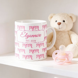 Personalized New Mom Established Pink Name Kaffemugg