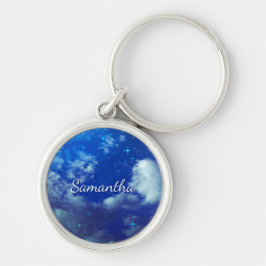 Personalized Night Sky Keychain | Starry Name  Rund Silverfärgad Nyckelring
